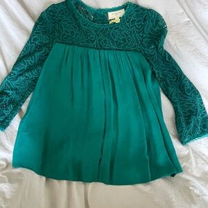 Anthropologie Moulinette Soeurs Teal Lace Top